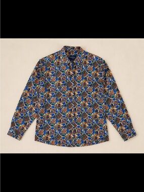 Daniel Hechter Paris 100% Silk Geometric Button Up Blouse Vintage M